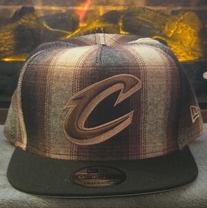 New Era 59FIFTY Grunge Brown and Black Plaid 9 Adjustable Cleveland Cavs Hat
